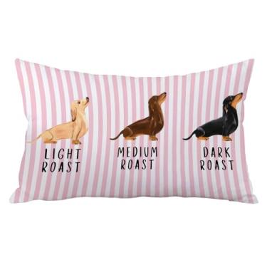 Imagem de Yhtrg Capas de travesseiro Dachshund 30 x 50, listras rosa dachshund presentes de decoração de Natal para mulheres e homens, presentes doxie, humorístico, leve, médio, torra escura, decoração para
