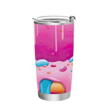 Imagem de Wassud Copo rosa de 600 ml com tampa e canudo, copo a vácuo de parede dupla de aço inoxidável copo isolado copo de viagem caneca de café para bebidas frias e quentes
