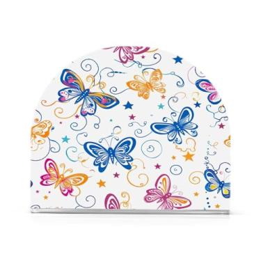 Imagem de Wassud Porta-guardanapos de borboletas coloridas para mesa, cozinha e jantar, suporte de guardanapo de acrílico para guardanapos de papel, acomodam 50-60 guardanapos decoração de fazenda 1 peça
