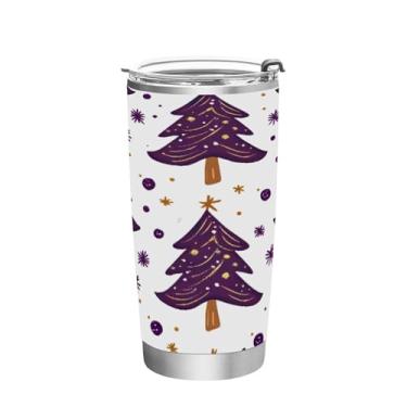 Imagem de STAYTOP Copo de aço inoxidável de árvore de Natal de 590 ml, copo de café isolado com tampa e canudo, caneca de café de viagem de parede dupla para bebidas quentes e frias