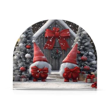 Imagem de Qilmy Bonito suporte de guardanapo de gnomos de Natal para mesas, porta-guardanapos de papel de placa acrílica elegante, dispensador de papel de seda independente moderno para jantar, sala de estar