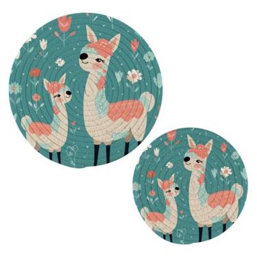Imagem de Wassud Lindo conjunto de tripé de alpaca de desenho animado para pratos quentes, suportes de panela redondos, almofadas quentes de algodão, porta-copos elegantes, decoração de cozinha e acessórios, 2