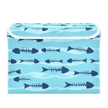 Imagem de Wassud Cestos de armazenamento dobráveis com tampas, esqueletos de peixe, cestas organizadoras de tecido dobrável para armário, casa e decoração sazonal 41,5 x 32,5 x 39,5 cm x 39 cm