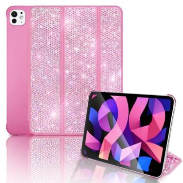 Imagem de Leuhiove Capa Bling para iPad Pro 11 polegadas M5 2025 / M4 2024, capa com suporte de strass brilhante, suporta Touch ID despertar/hibernar automaticamente (rosa)