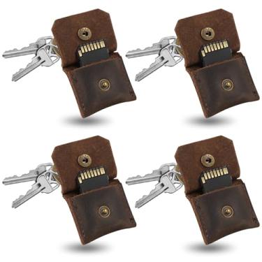Imagem de Jack&Chris Chaveiro de couro genuíno com porta-cartão SD, antichoque, antipoeira, acessórios de câmera portáteis para cartões SD CF CFexpress Micro SD Nano SIM e Micro SIM, café, pacote com 4