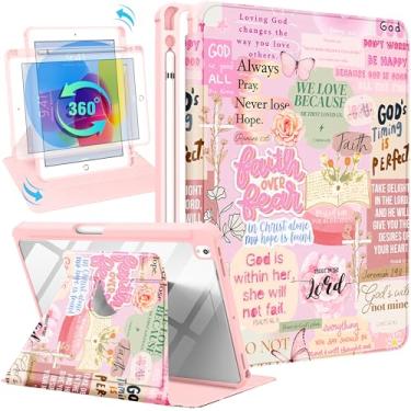 Imagem de Uppuppy Capa para iPad 9ª/8ª/7ª geração para iPad Air 3ª/Pro 10,5 polegadas – Capa inteligente com suporte giratório 360 com suporte para lápis para mulheres, palavras cristãs para tablet Apple 7/8/9