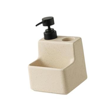 Imagem de Ｂｅｓｇａ Dispensador de sabonete com suporte para esponja, frasco com bomba para cozinha, design moderno em cerâmica 2 em 1, ideal para de banheiro e, Bege