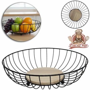 Imagem de Cesta Fruteira de Mesa Aramado/Madeira Quadrada Black - BONS CHEFF