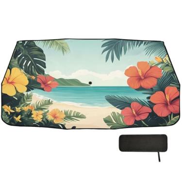 Imagem de Burbuja Guarda-sol para para-brisa de carro, flores de praia exóticas, plantas dobráveis para para-brisas automóveis bloqueiam raios UV e calor solar, adequado para caminhonete Sedan SUV na maioria