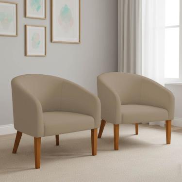 Imagem de Poltrona Sala Decorativa Kit 2 Stella Pé Madeira Trapézio Castanho Suede Marrom Rato D03 - D'Rossi