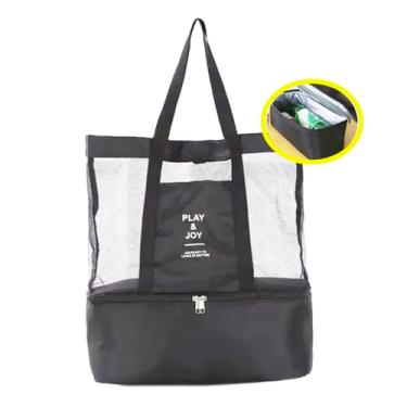 Imagem de Bolsa de Praia e Passeio Telada com Cooler Embutido Play & Joy: Térmica (Preto)