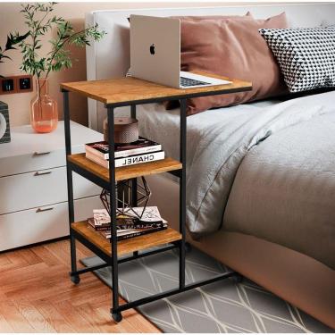 Imagem de Mesa Auxiliar Rodízios 3 Prateleiras 80x60x36cm Canela