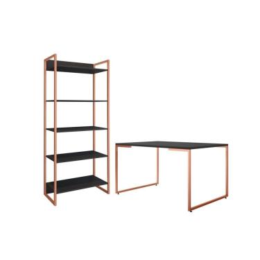 Imagem de Conjunto Mesa Minimalista E Estante ártemis Preto Cobre