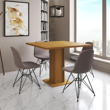 Imagem de Mesa Jantar Londres Quadrada Canela 90Cm 4 Cadeiras Eames Estofadas Nude Médio Ferro Preto