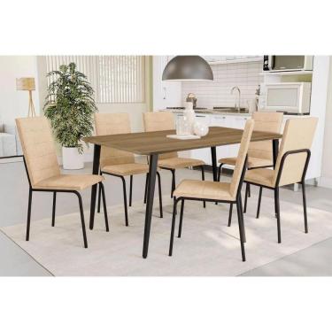 Imagem de Sala De Jantar Completa Iguaçu C- Tampo De Madeira 1,36cm E 6 Cadeiras Amsterdã Preto-ano Bege - Kappesberg