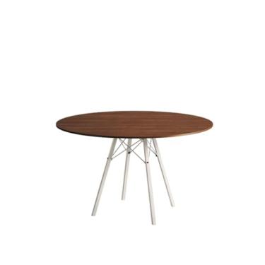 Imagem de Mesa de Jantar London Base de Ferro Modelo Tubular 4 Pés Tampo de Madeira 90cm Redondo
