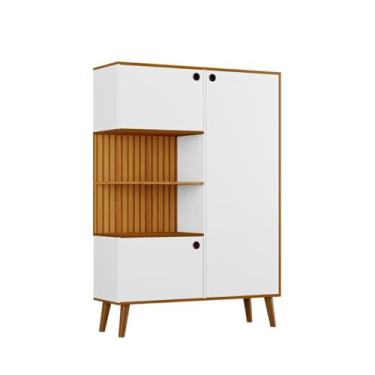 Imagem de Armário para cozinha com 3 portas e prateleira de sala organizador branco com pés palito pintura 3D