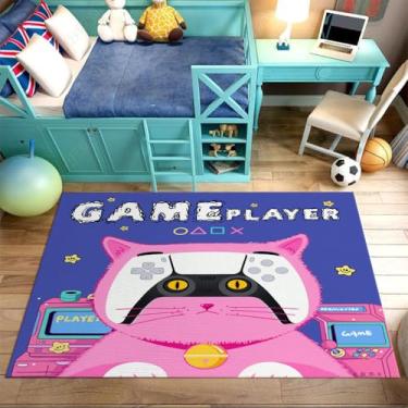 Imagem de Tapete de área de desenho animado de gato para quarto de crianças, meninos e meninas, tapete para quarto de crianças, decoração de casa, lindos tapetes grandes para sala de jogos, sala de jogos, 150 x
