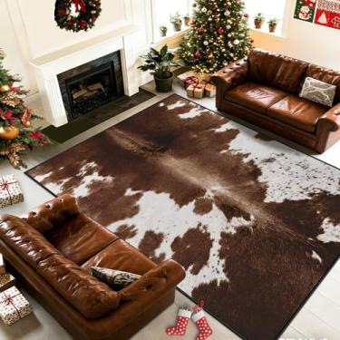 Imagem de Tapete de couro sintético estampa de vaca: tapete de área ocidental de 1,2 x 1,8 m para quarto, sala de estar, tapete de pele de animal grande