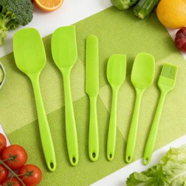 Imagem de Conjunto de espátulas de silicone verde, 6 peças, utensílios de cozinha de grau alimentício com raspadores, escova espalhadora para panelas antiaderentes