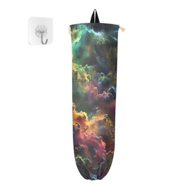 Imagem de Porta-sacos de plástico escuros coloridos e abstratos, suporte de sacola de supermercado para cozinha, suporte de saco de plástico de 2 peças