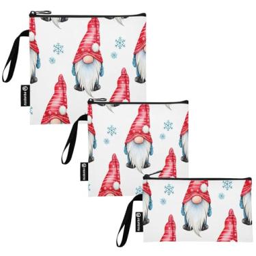 Imagem de TSENQUE Gnomos de Natal fofos sacos de sanduíche e lanche reutilizáveis vermelhos brancos sacos de almoço seguros para alimentos laváveis para viagens, trabalho, escritório, escola (pacote com 3)