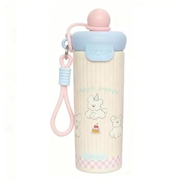 Imagem de Garrafa Térmica 600ml de Aço Inox 304 com Alça, Estampas Variadas, Tampa de Silicone e Alta Durabilidade (Rosa)