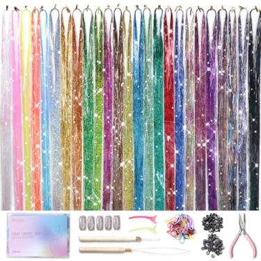 Imagem de Kit de tinsel de cabelo para meninas com ferramentas de aplicação, glitter de cabelo de fada resistente ao calor para Natal, cosplay e eventos de festa