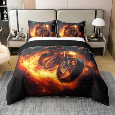 Imagem de Capa de edredom 100% algodão para motocicleta, jogo de extrema velocidade, bicicleta suja, estampa de chama, 3D, para crianças e adultos, capa de edredom místico e galáxia estrelada planetas nebulosa