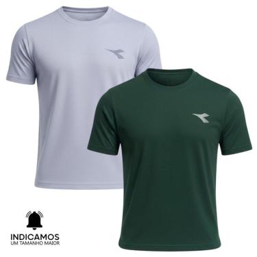 Imagem de Kit 2 Camisetas Diadora Small Logo Masculina - Cinza Claro e Verde Escuro G-Masculino