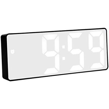Imagem de Aramox Despertador de Espelho LED, Relógio de Mesa Digital Com USB Recarregável e Alimentado por Bateria 2 Modos de Exibição para Decoração de Quarto e (Lâmpada retangular preta com espelho branco)