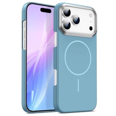 Imagem de Capa magnética fosca em policarbonato para iPhone 17 Pro, 16, 15, 14, 13, 12, 11 Plus e Pro Max, na cor azul.