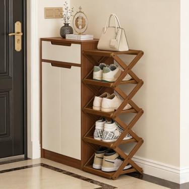 Imagem de YYW Sapateira, prateleira dobrável de bambu, organizador independente de armazenamento de sapatos para entrada, quarto, armário, corredor, (marrom, 5 camadas, 25)