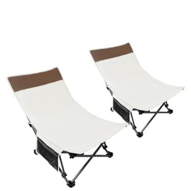 Imagem de Pacote com 2 cadeiras de praia compactas com encosto ajustável e bolso lateral, cadeiras de acampamento dobráveis baixas para adultos, cadeiras reclináveis portáteis para praia, gramado, viagens