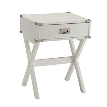 Imagem de Mesa de cabeceira redonda moderna, mesa lateral vintage com 1 gaveta, mesa lateral de sofá industrial com moldura em forma de X, móveis para sala de estar, quarto, espaços pequenos (