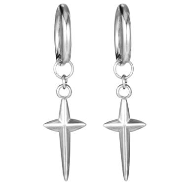 Imagem de 2un Brincos Pingentes Cruz, Delicado Espinho Brincos Pingentes Estiloso Y2k Joia de Declaração Adequado para Mulheres Presente (Prata)