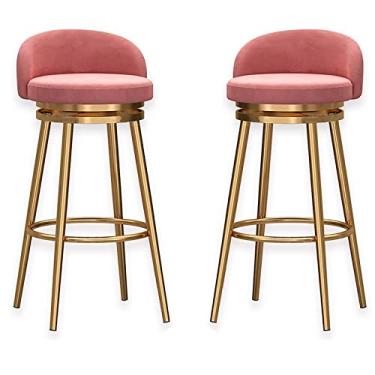 Imagem de Banquetas giratórias de veludo premium estofadas para jantar 63,5 cm, cadeiras de bar com encosto alto, conjunto de 2 unidades, rosa, nº 8