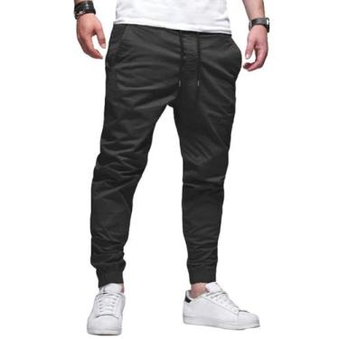 Imagem de Calça Jogger Sarja Masculina Skinny Com Punho - Wooks, M, Preto
