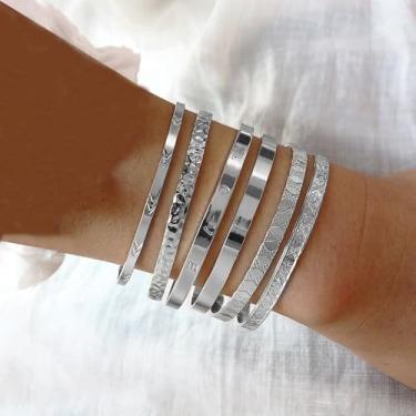 Imagem de Pulseira feminina banhada a ouro 14 quilates / prata multicamadas conjunto moderno boho texturizado indiano punk cabo grosso pulseiras lisas elegância pilha minimalista joia presente, One Size, Metal