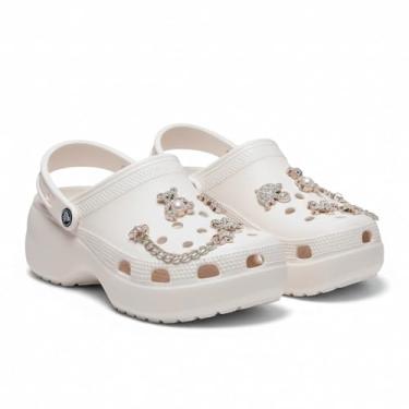Imagem de Chinelo Babuche Sandália Clog Feminino em EVA Antiderrapante com Acessórios Anatômico e Confortável para Uso Diário (Branco, 38, BR, Adulto, Faixa Numérico, 37, 38)