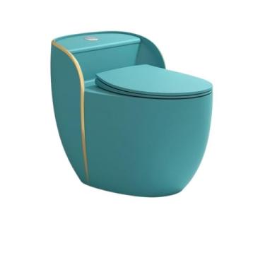 Imagem de Sanitário Cômoda de banheiro sifônica colorida em formato de ovo, cerâmica, peça única, compacta, com economia de água, para espaços pequenos(Blue gold,Pit distance 250mm)