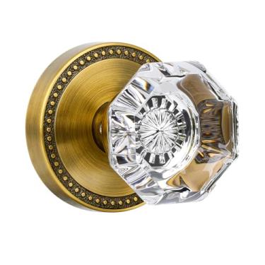 Imagem de Newlaking Maçanetas de porta de vidro passagem interior maçaneta de porta de latão antigo para corredor e lavanderia maçanetas de cristal retrô estilo octógono, 1 pacote