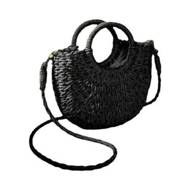 Imagem de Bolsa Feminina de Palha Trançada - Grande Capacidade, Estilo Meia Lua,