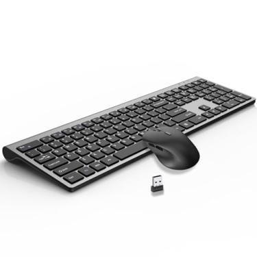 Imagem de Combo de teclado e mouse sem fio, teclado fino de tamanho completo com teclado numérico, botão de calculadora, mouse ergonômico de 2400 DPI para mão direita, conjunto USB sem fio para laptop, PC