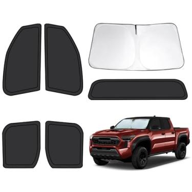 Imagem de 6 peças de persianas de janela de carro para Toyota Tacoma 2025, capas de janela de carro completas para privacidade, para-sol para janelas laterais do para-brisa dianteiro traseiro para bloquear UV e