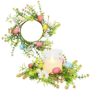 Imagem de Guirlanda de Páscoa, guirlanda, ovo, folha floral, suporte de vela, pilares, mesa, centro de mesa, decoração de guirlanda de primavera