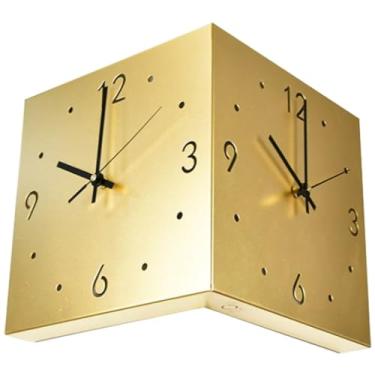 Imagem de Relógio de parede de canto de dupla face, decoração de parede de corredor simples, relógio silencioso alimentado por bateria, várias cores disponíveis (cor: dourado, tamanho: 26 * 26 cm)