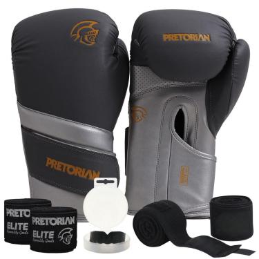Imagem de Kit Luva Boxe Muay Thai Elite Pretorian + 2 Par Bandagem + Bucal-Unissex