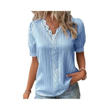 Imagem de Blusa Feminina plus Size Com Decote Em V E Mangas Vazadas, Verão, Sexy