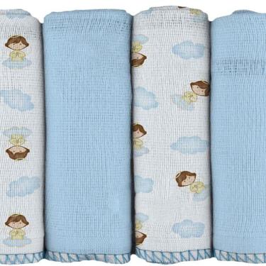 Imagem de Pano de Boca para Bebê 4 Unidades 34 cm x 34 cm Bublim, Masculino 1